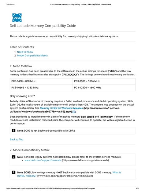 Dell Latitude Memory Compatibility Guide .